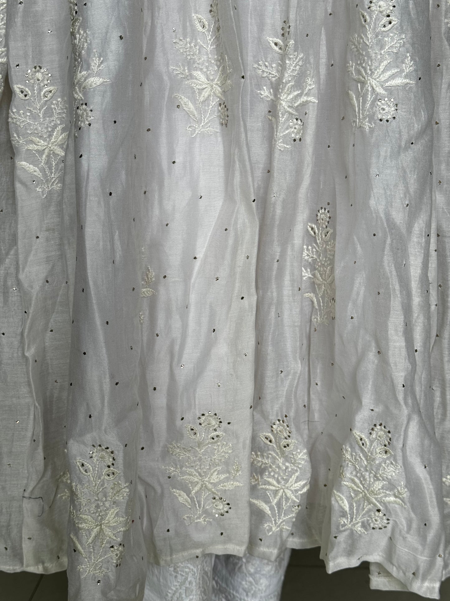 Off white chikankari mukaish hand embroidered anarkali dress