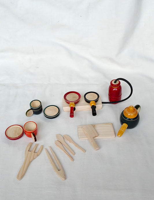 15 piece wooden handmade pretend play kitchen set