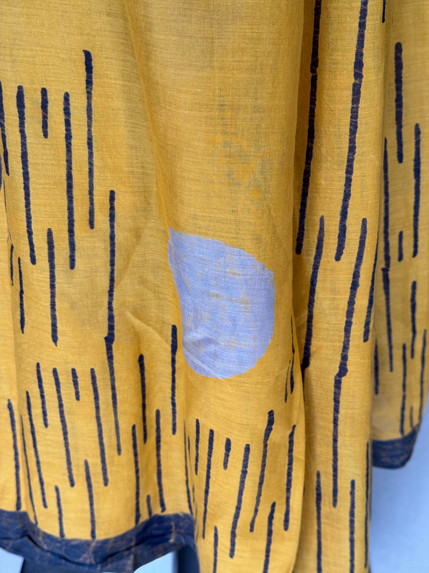 Batik soft cotton saree in yellow, grey