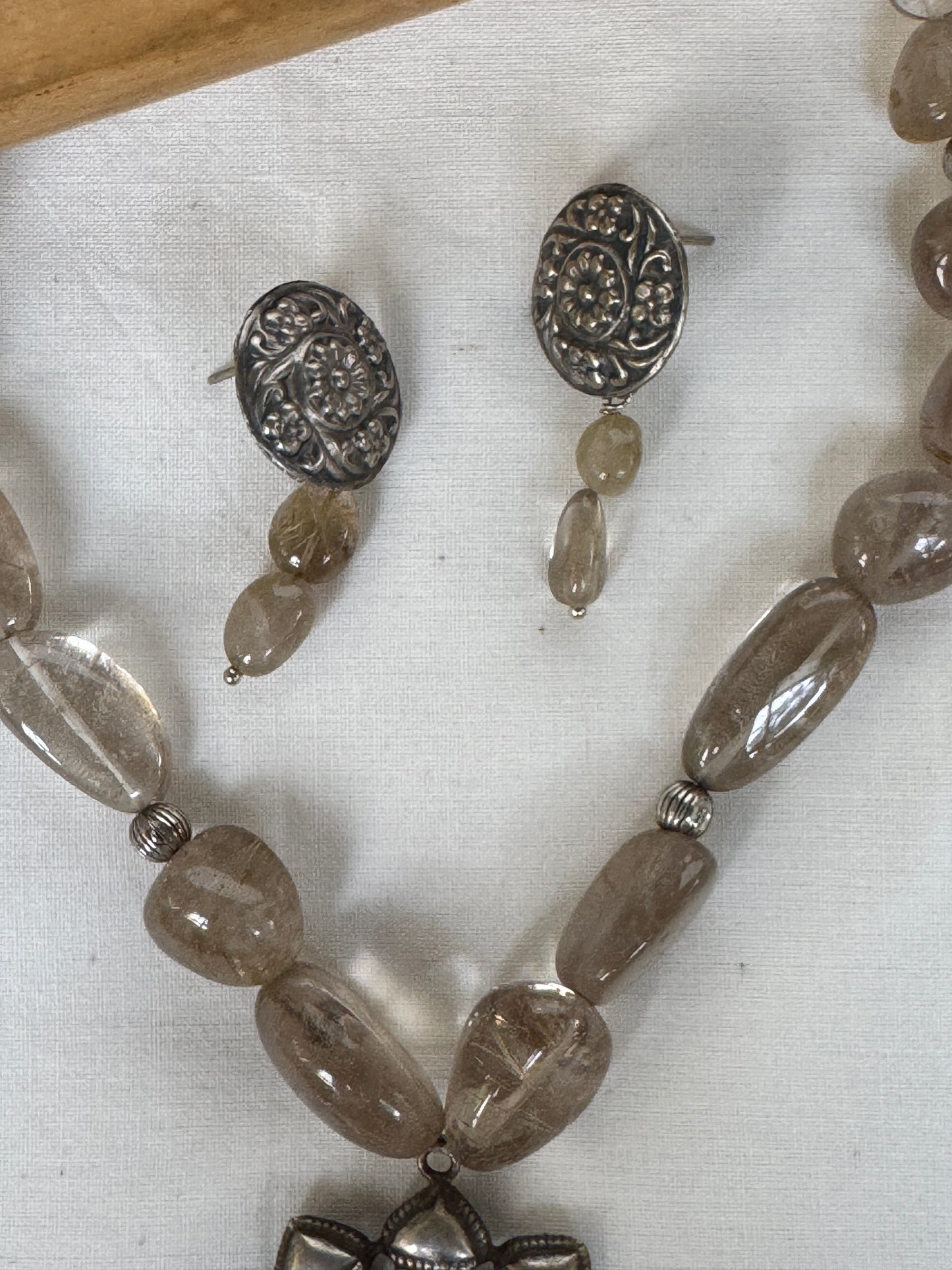 Radha Krishna pendant with natural stones neckpiece earrings set
