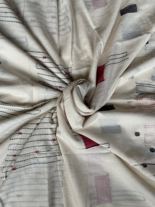 Jamdani 120 count super soft Off white cotton handloom fabric