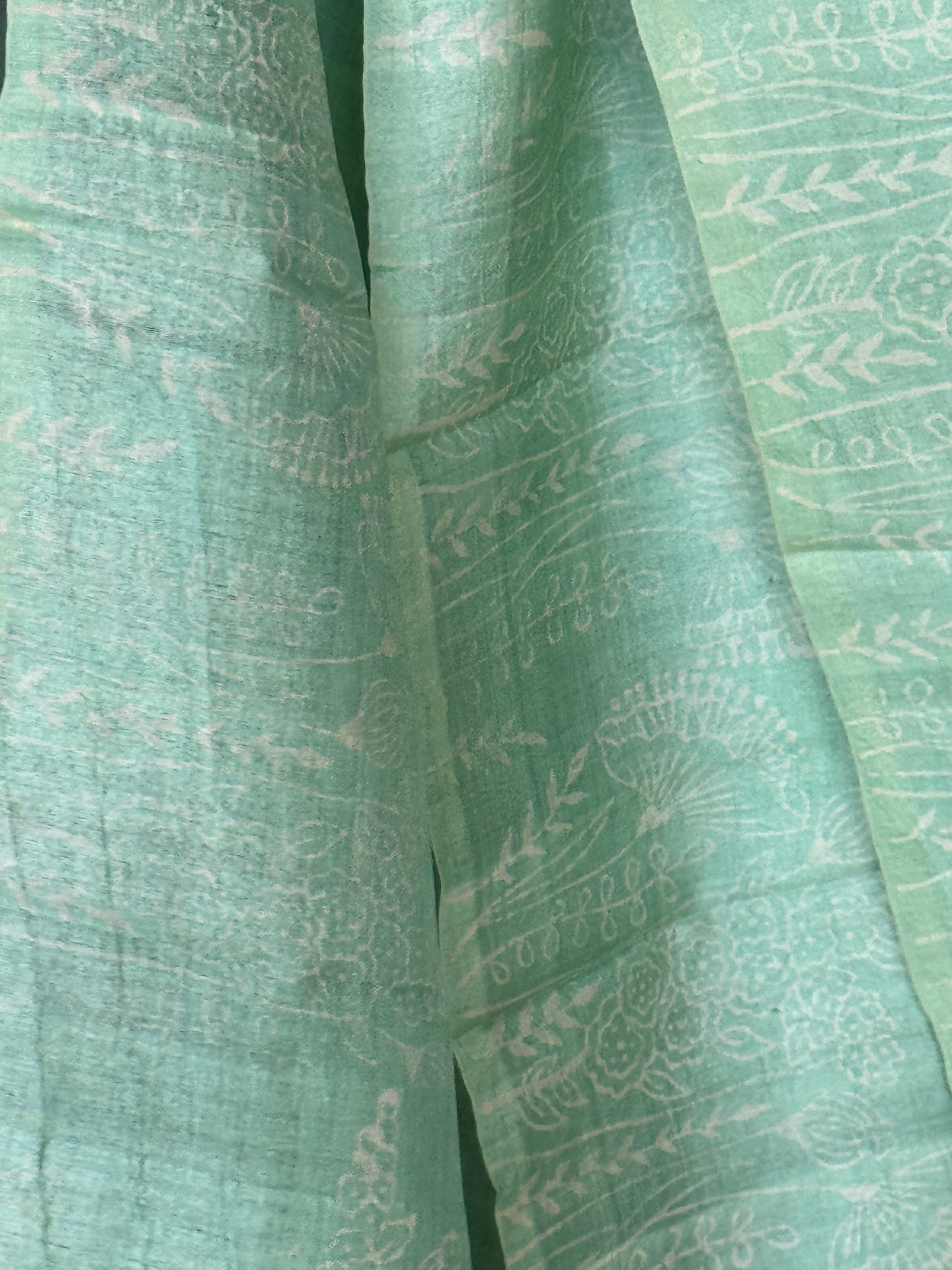 Pastel green - hand block printed tussar silk dupatta