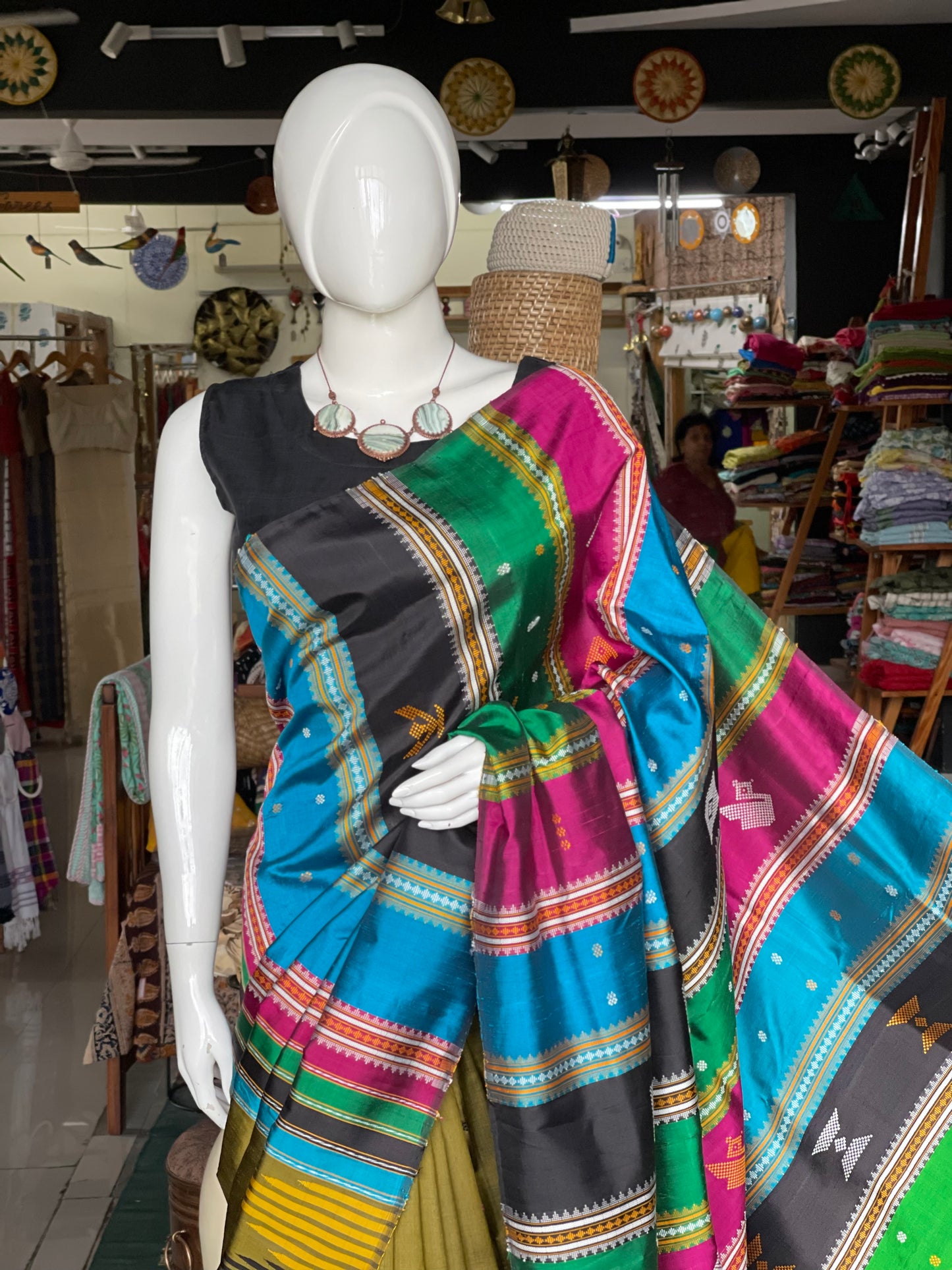 Rainbow jasper 3 stones copper handcrafted designer necklace