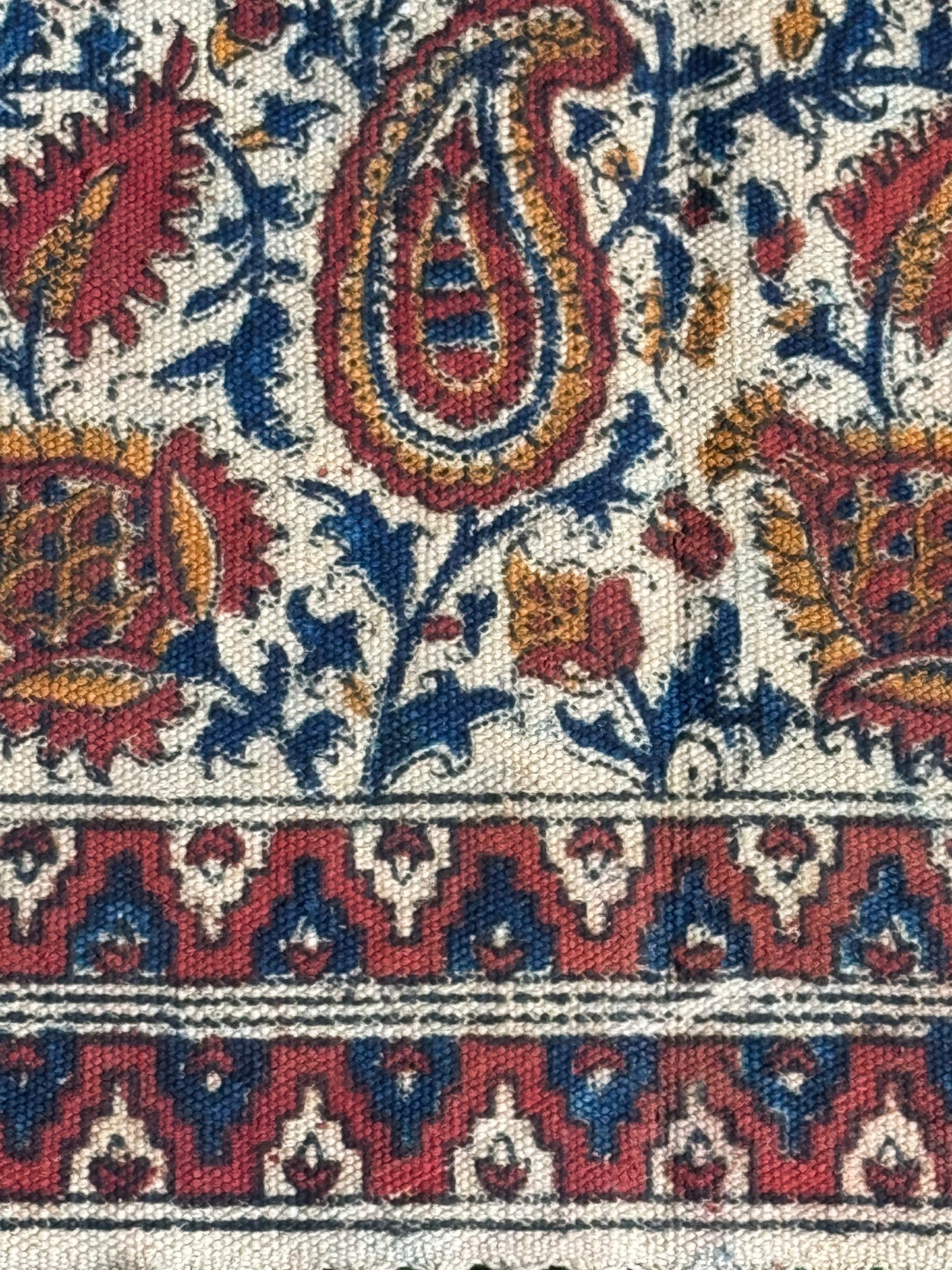 2 x 6 feet cotton Kalamkari hand block printed runner carpet / durrie