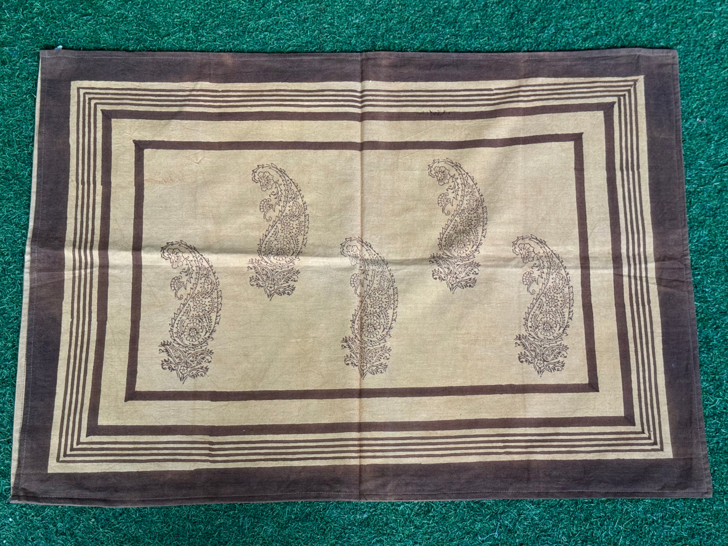 Brown paisley hand block printed cotton pillow cover