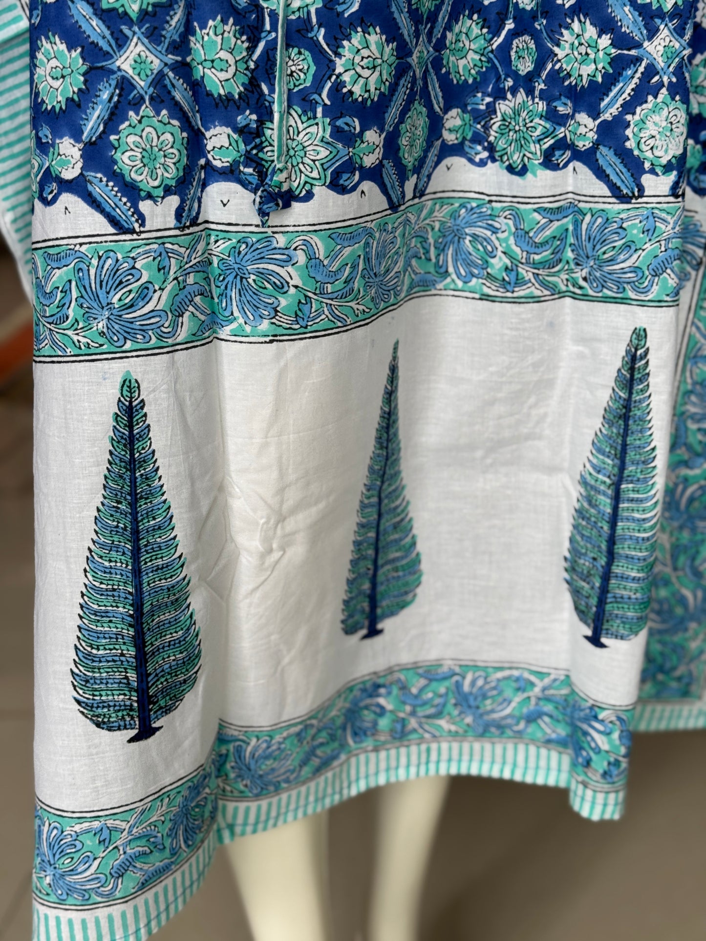 Kaftan nighty in hand block printed cotton with 3 sides borders - free size - print options available - lounge wear / night wear