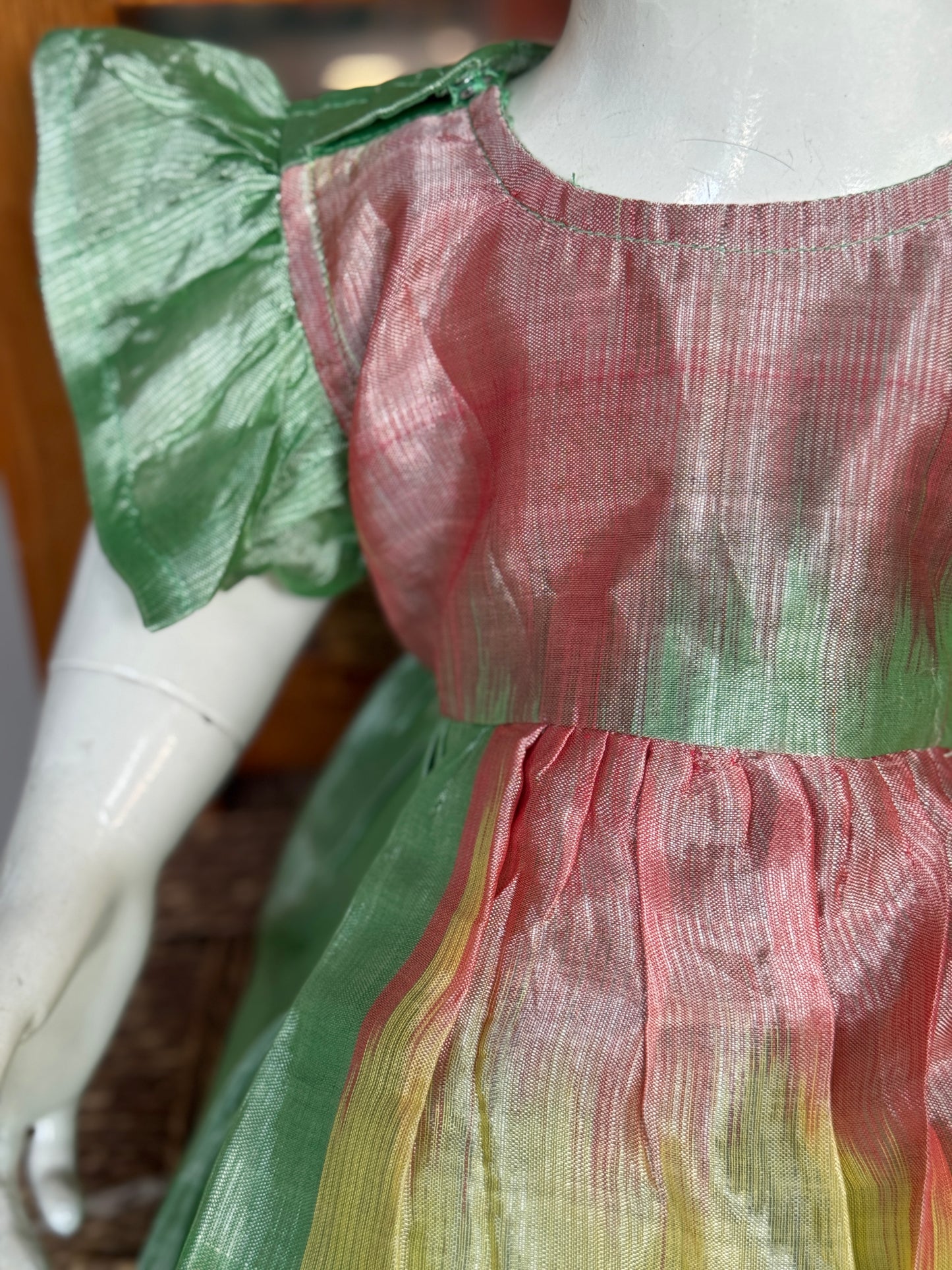 Colorful silk ikat hand woven frock for baby girl