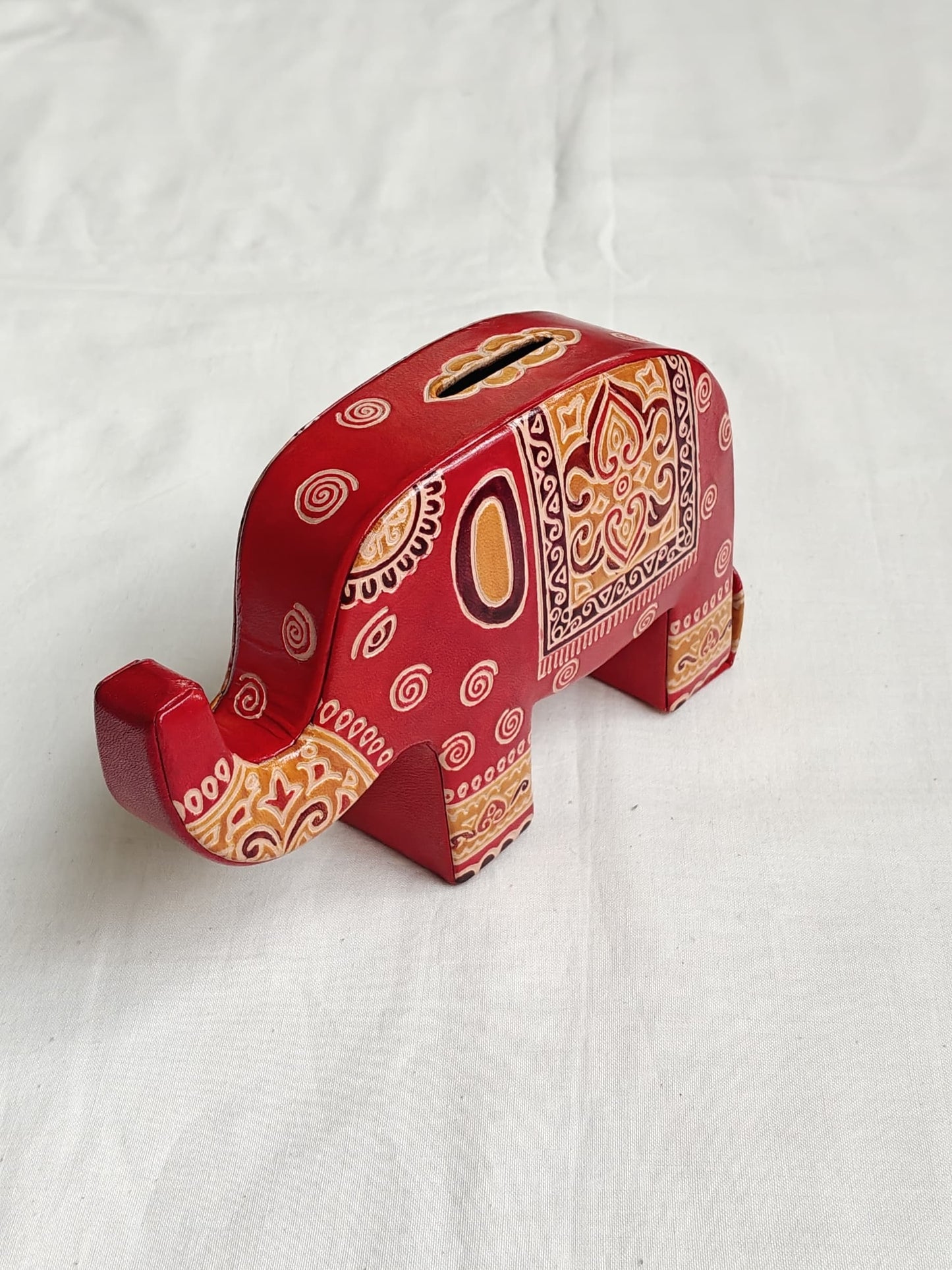Leather handcrafted money bank - embossed and painted - multiple designs available