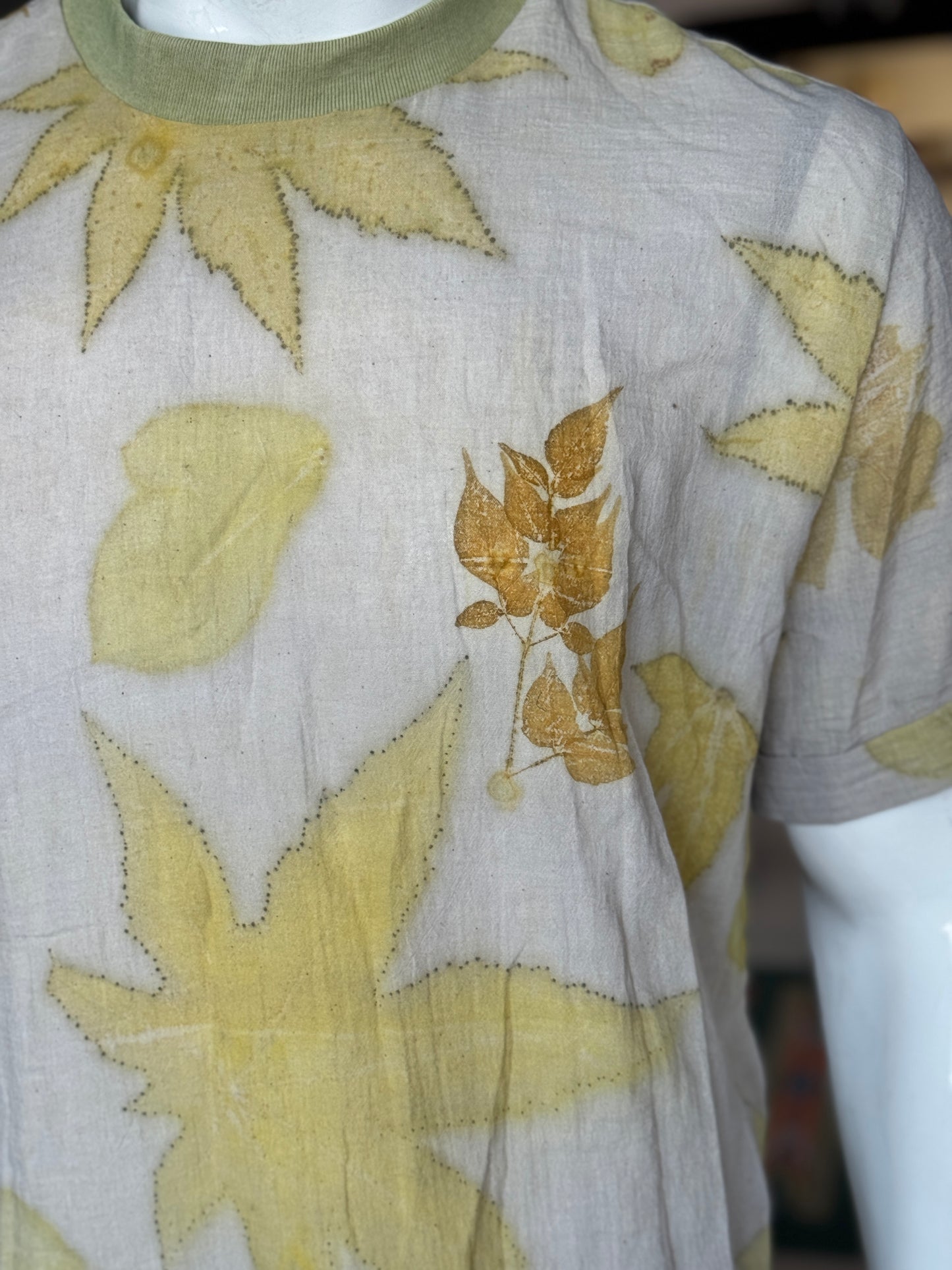 Grey leaf eco printed cotton tshirt - unisex