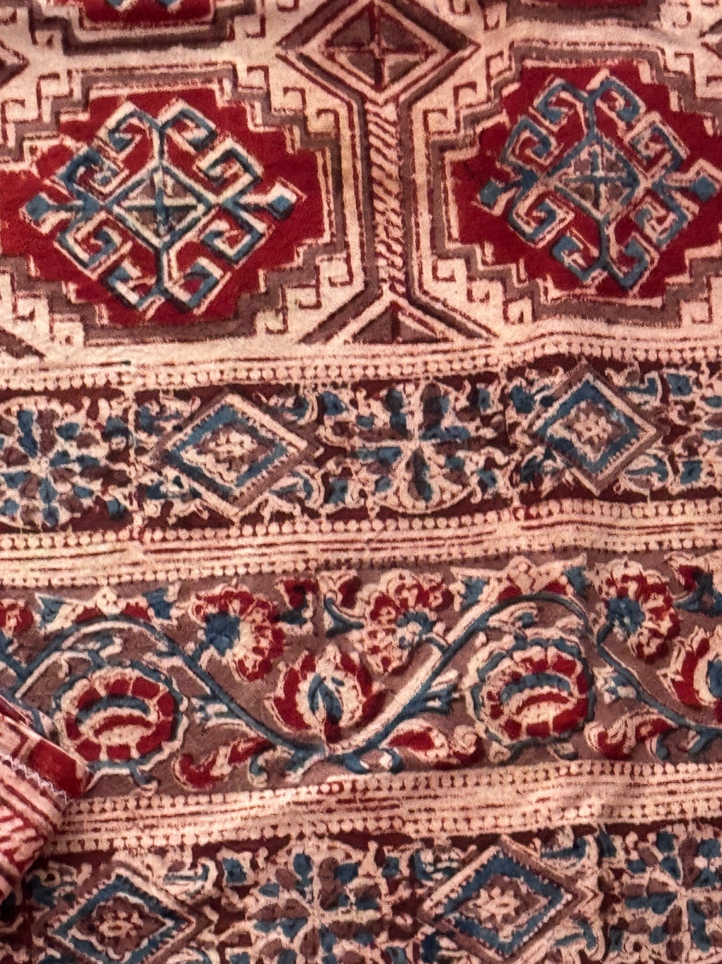 King size Kalamkari hand block printed cotton bedsheet with 2 pillow cases