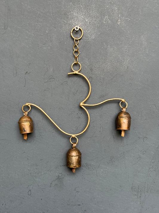 Aum / Om  - copper handcrafted 3 bells hanging