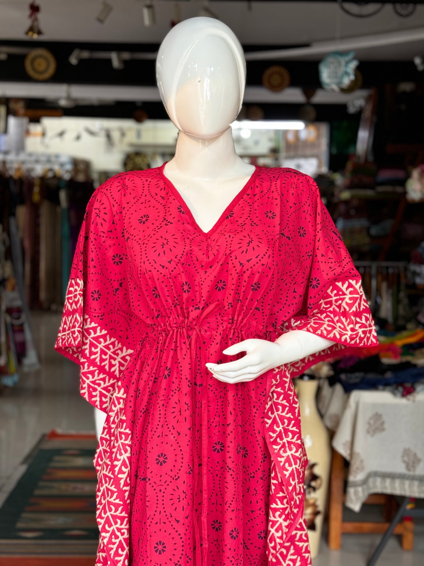 Hand block printed cotton long kaftan nighty - lounge wear / night wear