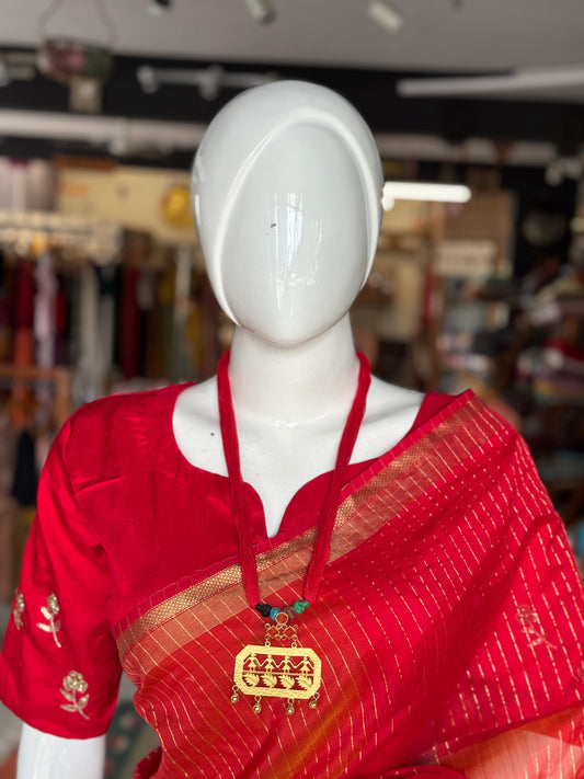 Red thread with silver alloy gold plated women power pendant - neckpiece