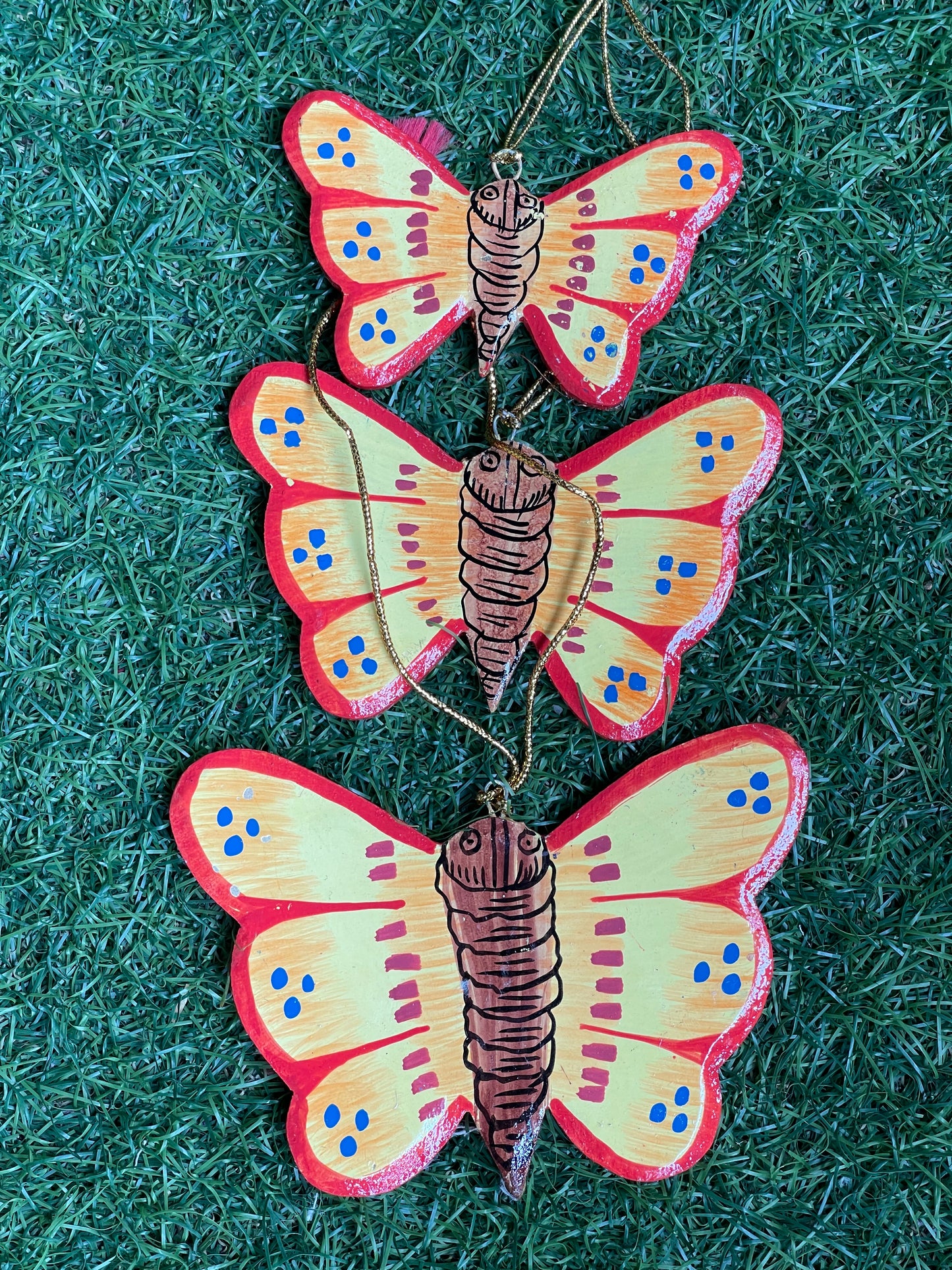 Papier mache hand painted butterflies 3 piece set