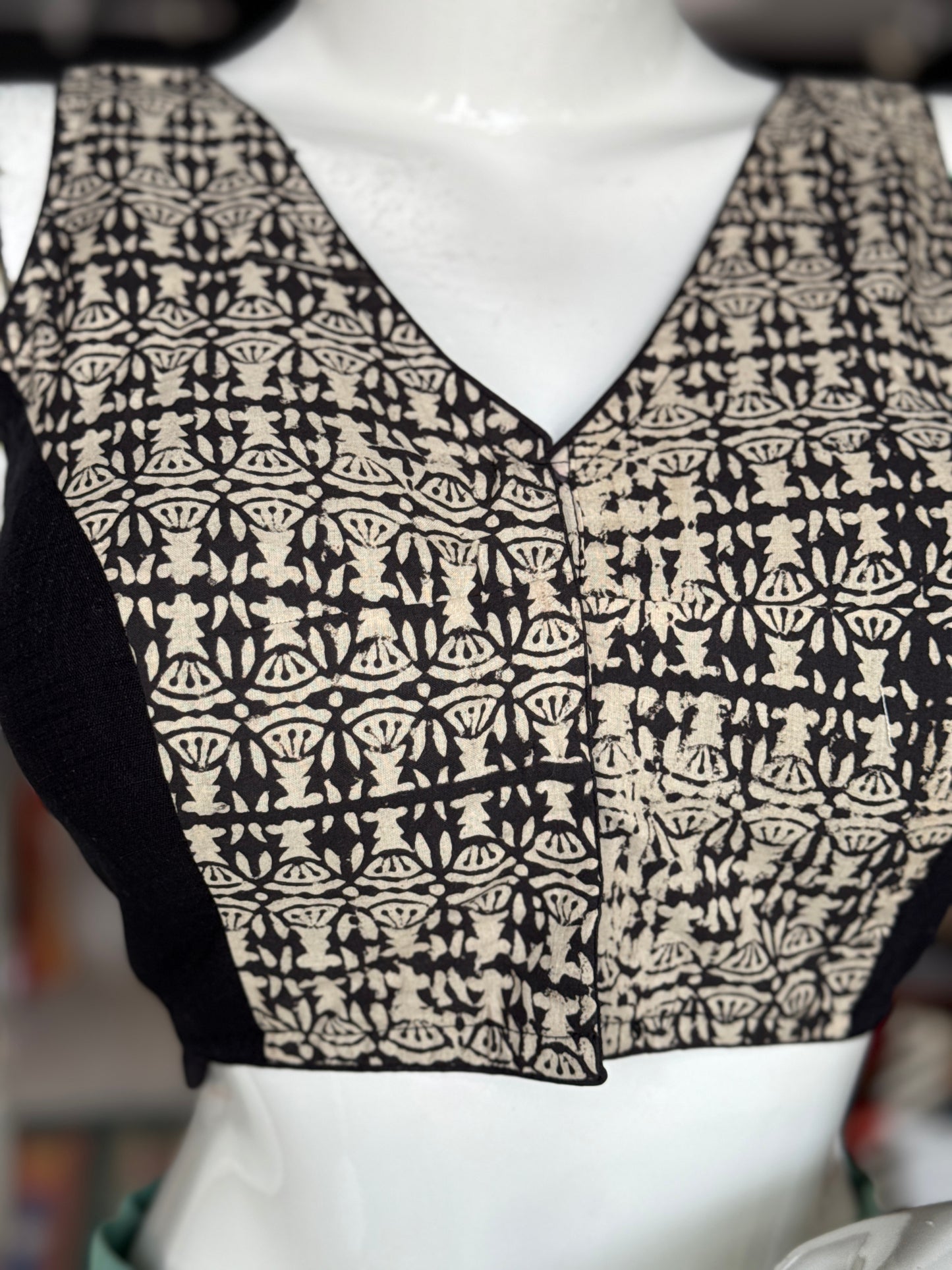 Princess cut cotton hand block printed sleeveless blouse - multiple designs available