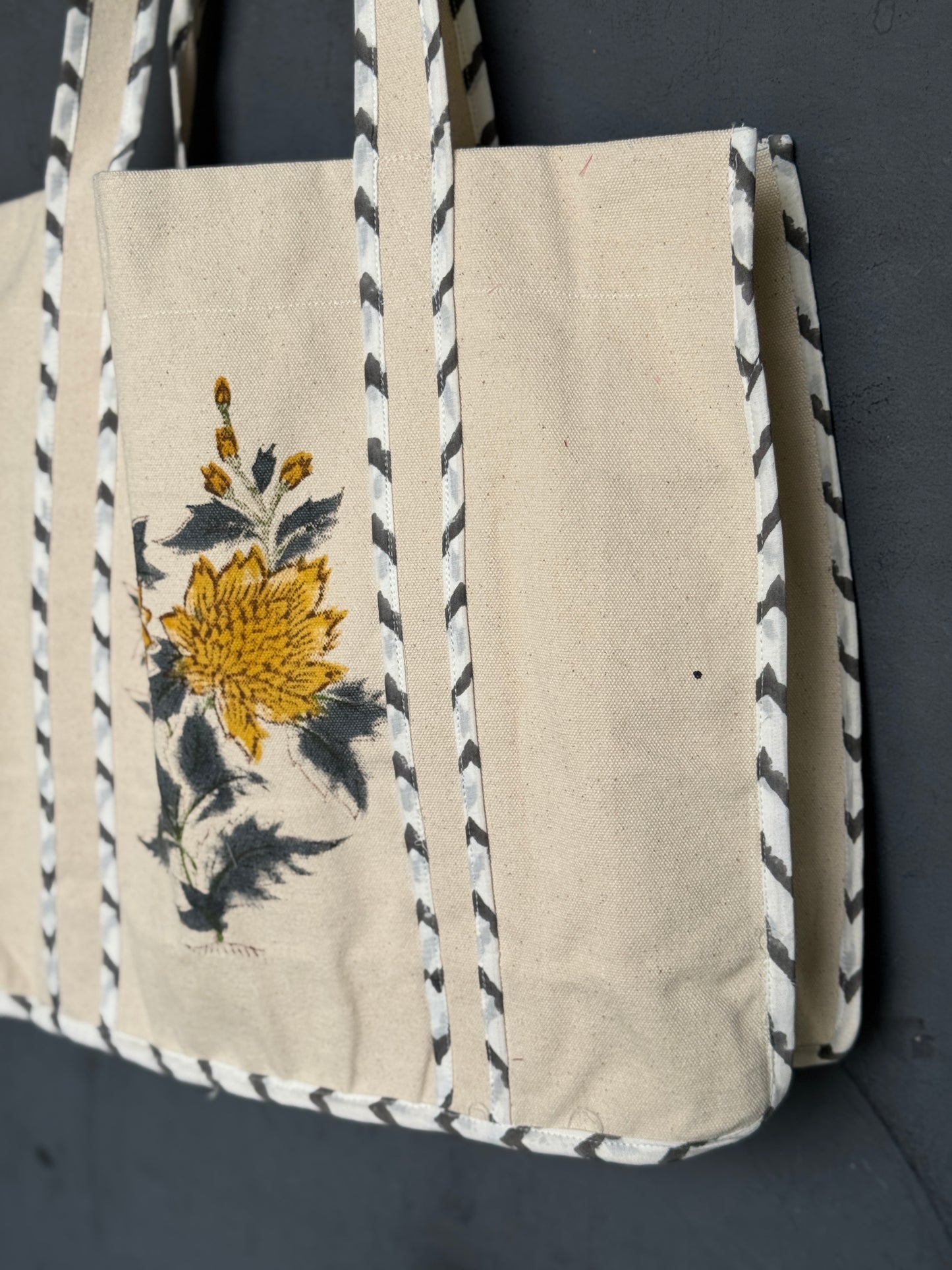 Canvas bag - hand block printed cotton canvas hand bag