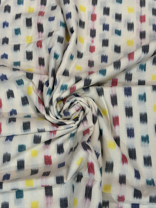 Small ikat rectangles on off white cotton base - handloom ikat fabric