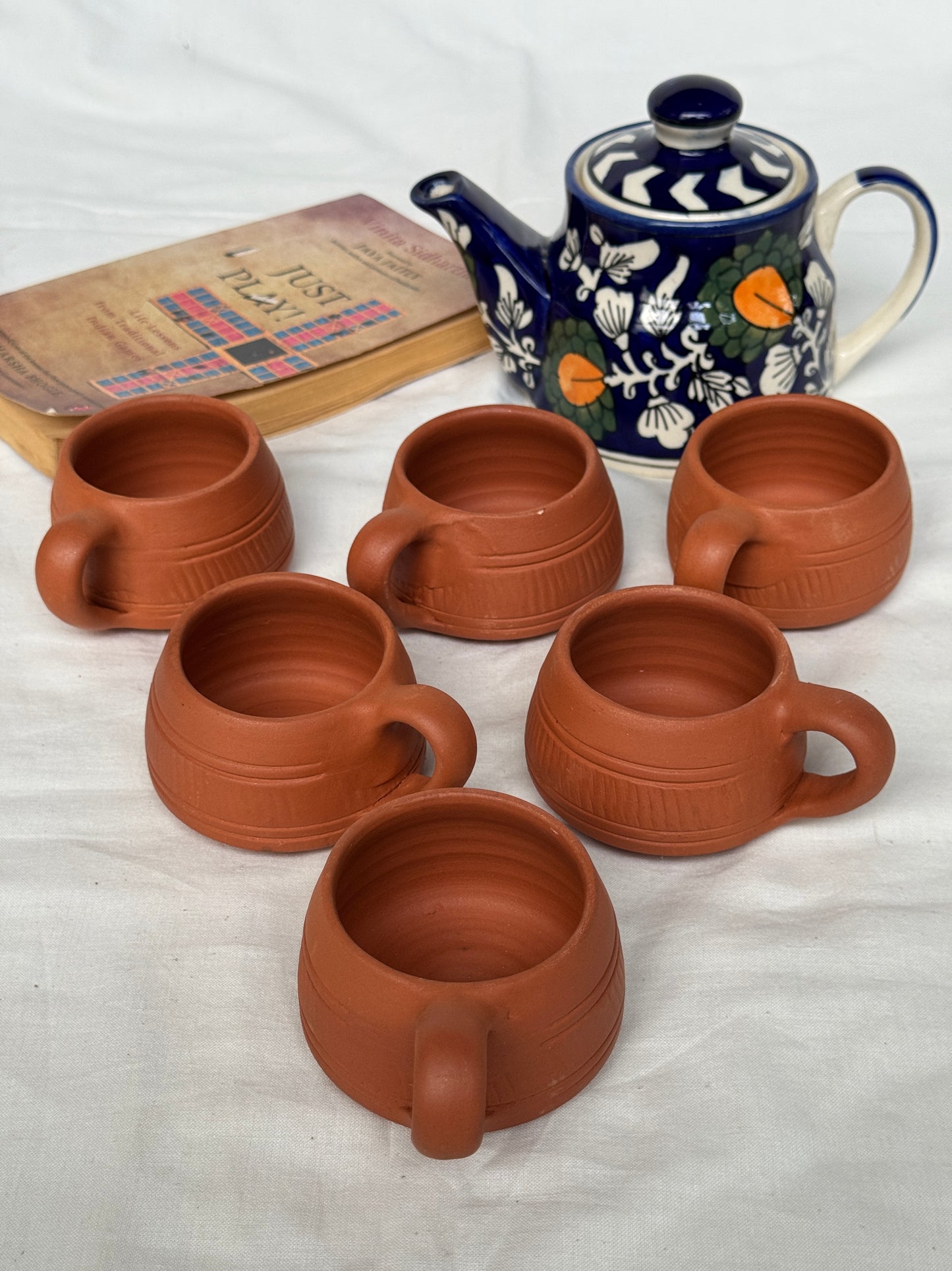 Clay tea cups - 6 pieces set - design options available