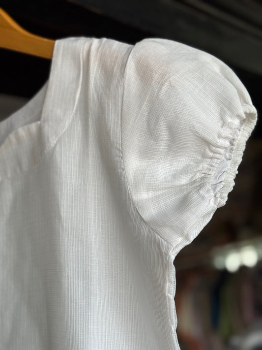 White kota cotton straight kurti with elastic hem sleeves