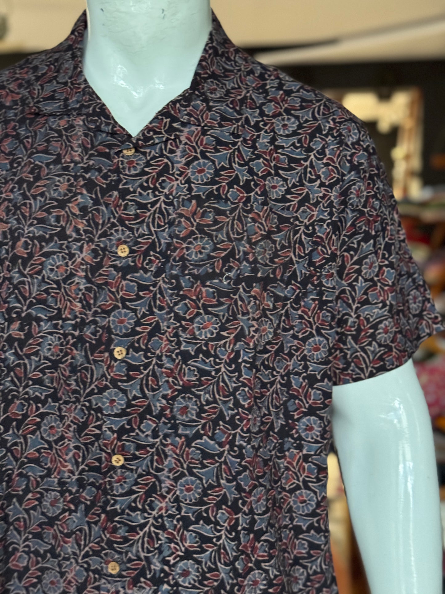 Hand block printed Freedom fabric half sleeve shirts - hand spun, hand woven cotton mens shirt
