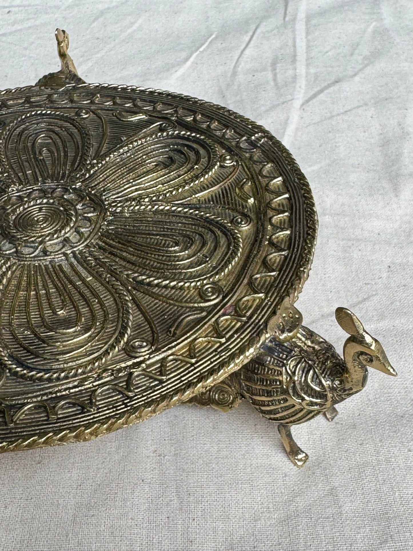 Brass tray / riser with peacock legs - dokra hand crafted decor