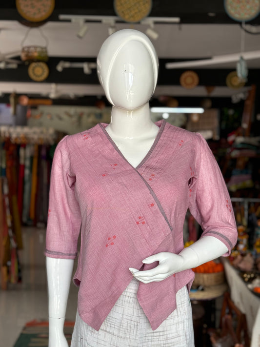 Light pink handwoven soft cotton Jamdani top for women