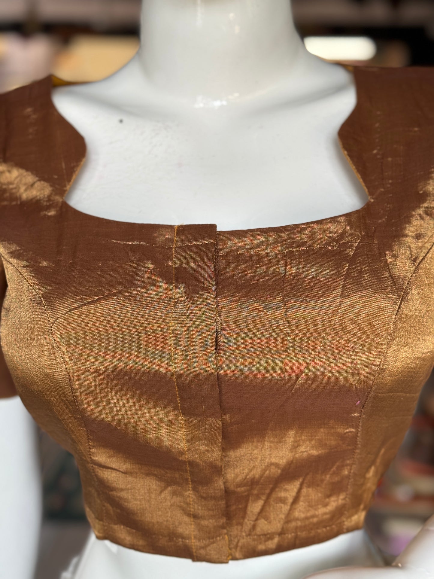 Gold tissue silk Chanderi handloom blouse with short sleeves