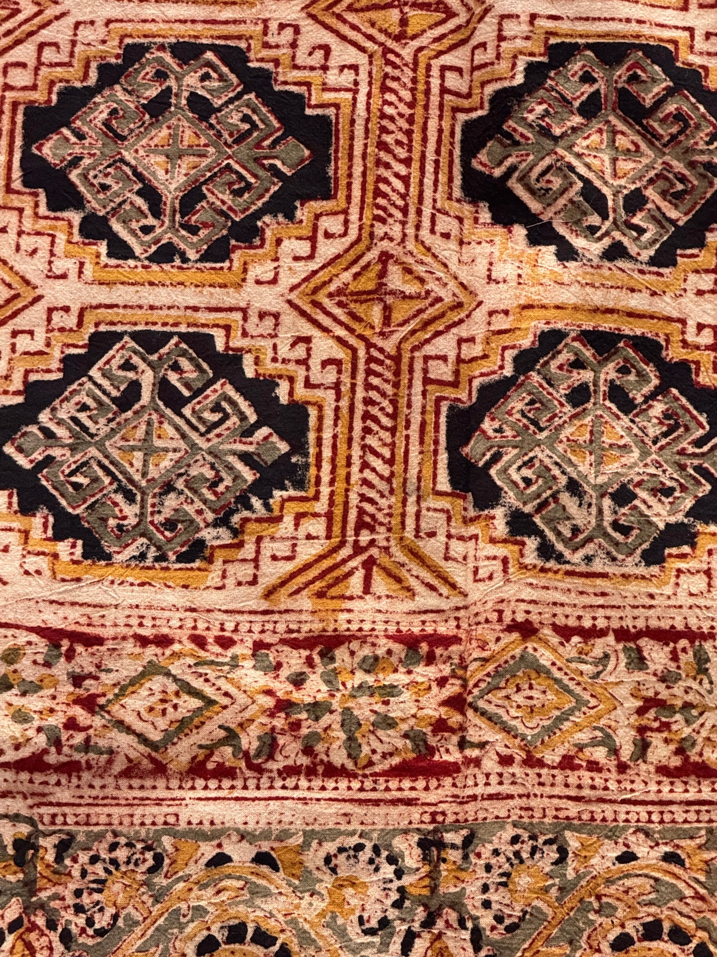 King size Kalamkari hand block printed cotton bedsheet with 2 pillow cases