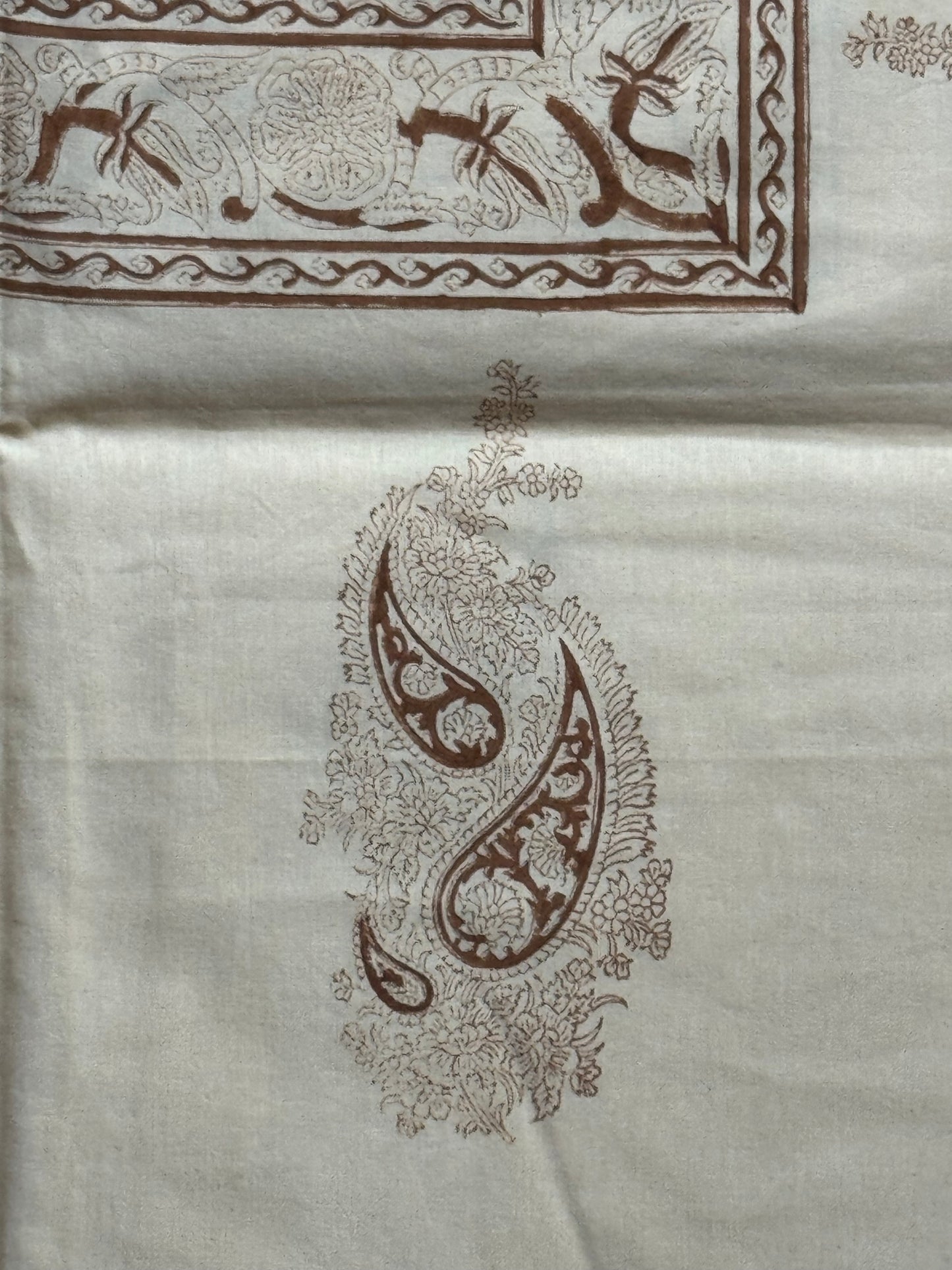 Brown floral print (brass hand block prints) on sandal base pure cotton king size bedsheet