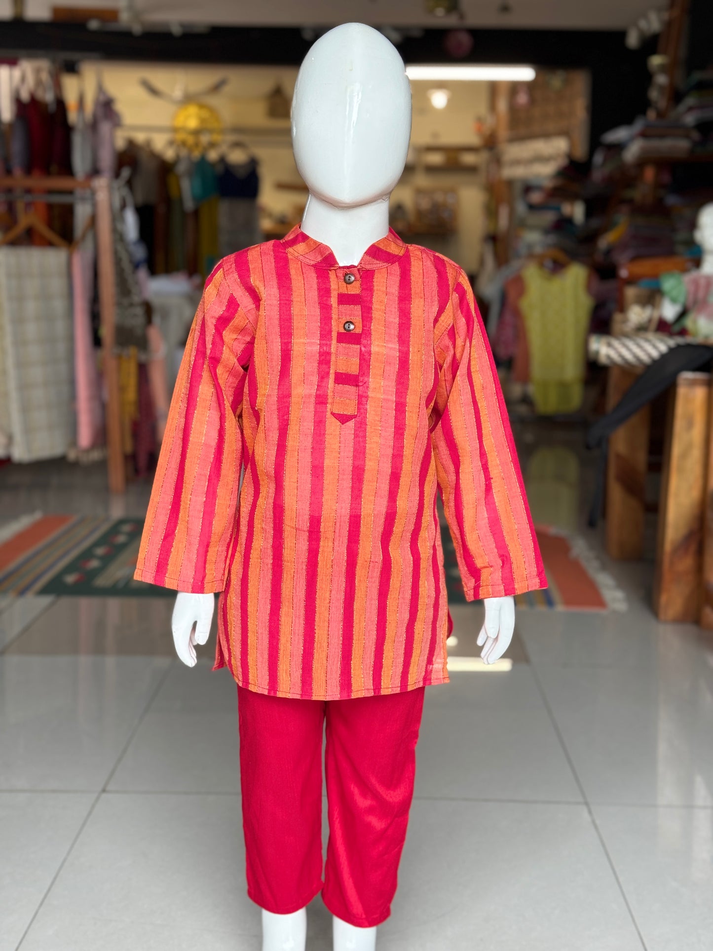 Red raw silk pyjama for boys