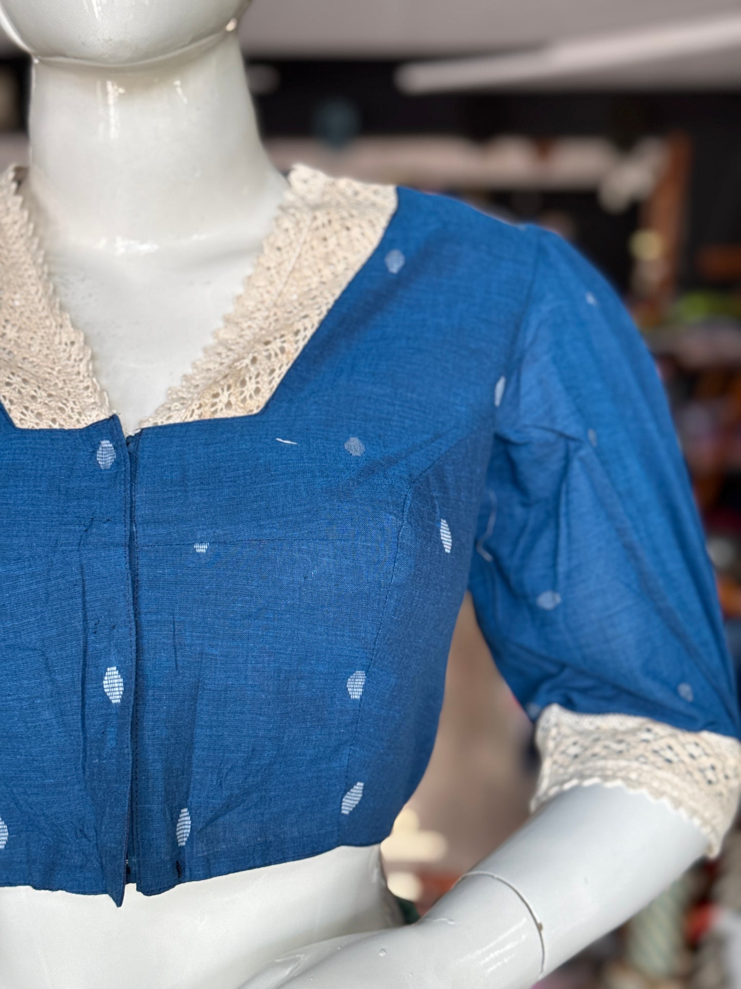 Puff sleeves cotton blouse with lace trims - color options available