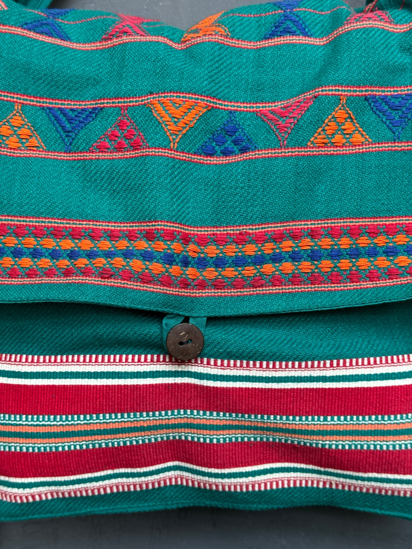 Turquoise cotton handloom bag with flap closure