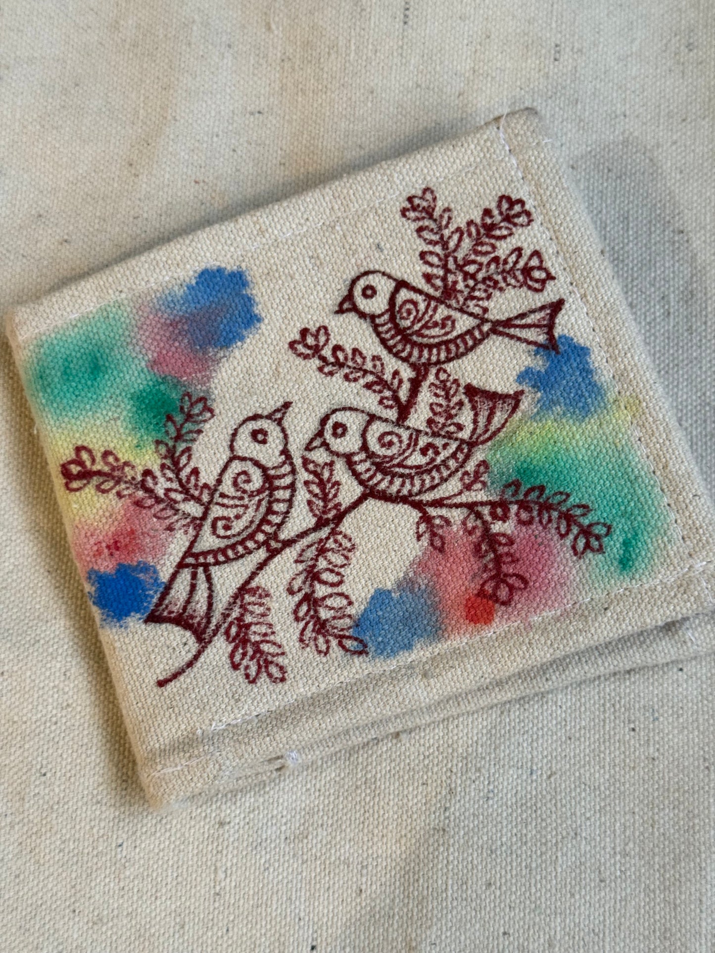 Birds hand painted cotton canvas foldable wallet