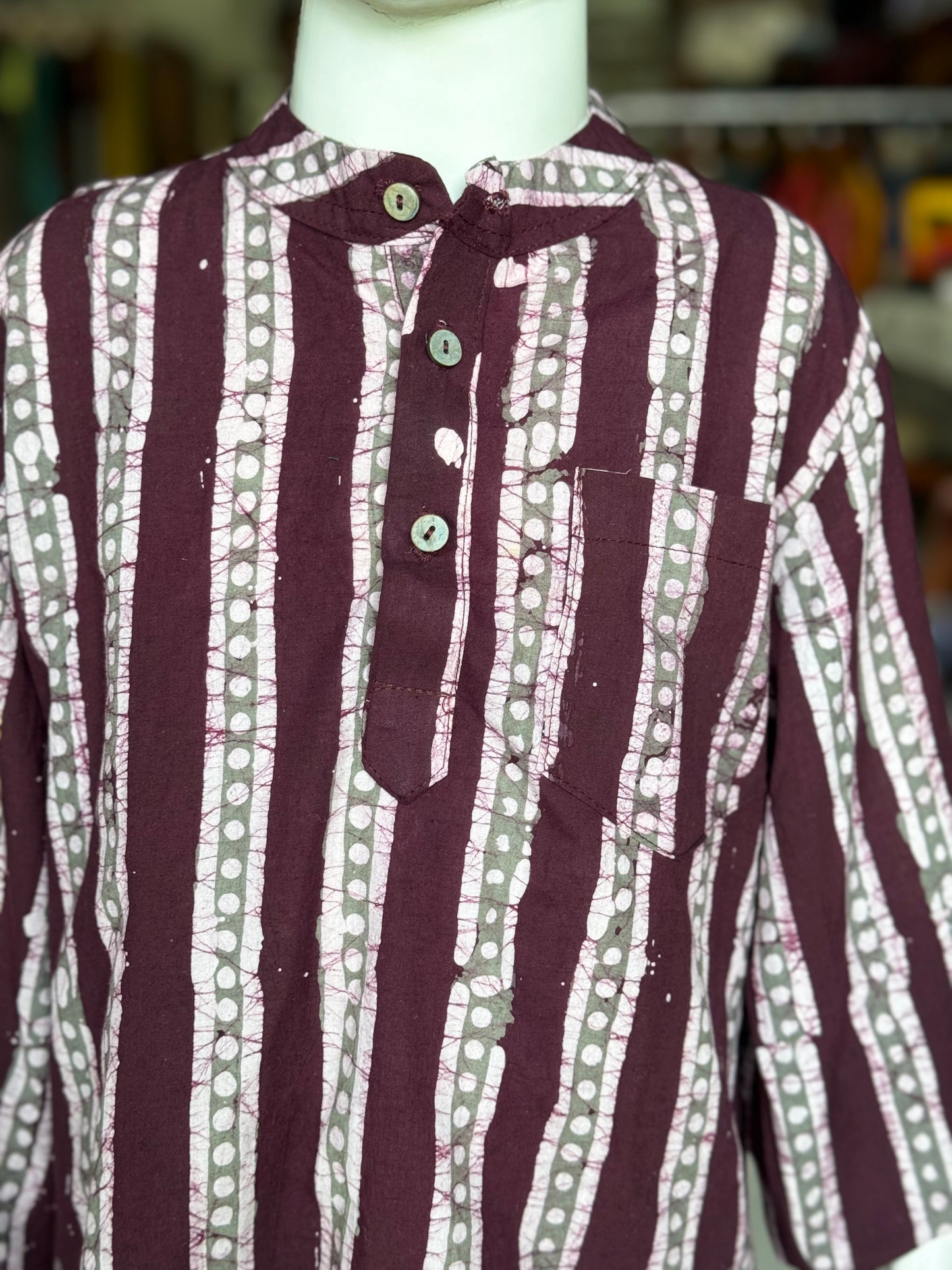 Wine batik stripes cotton kurta for boys
