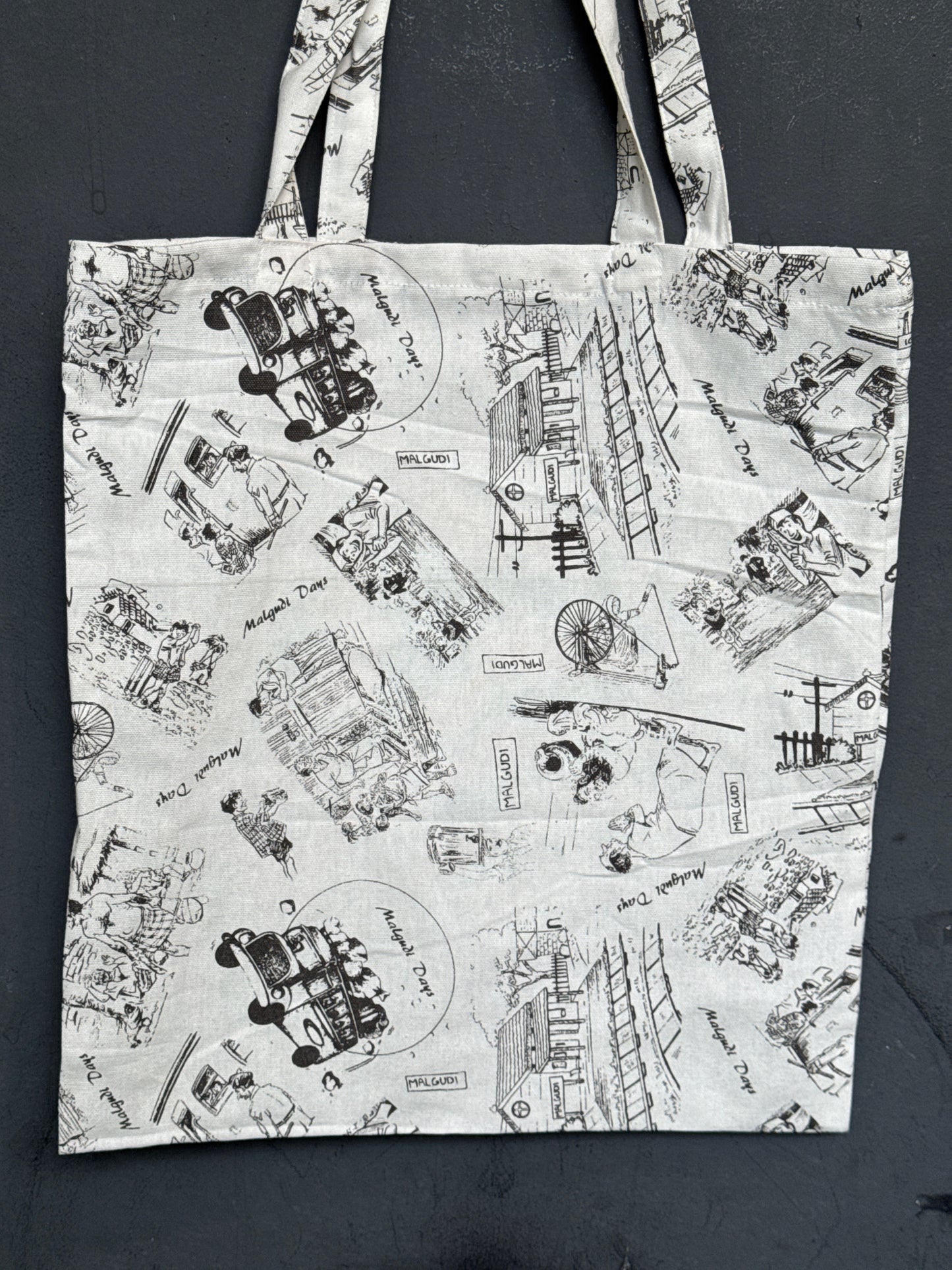 “Malgudi days” theme printed cotton tote bag