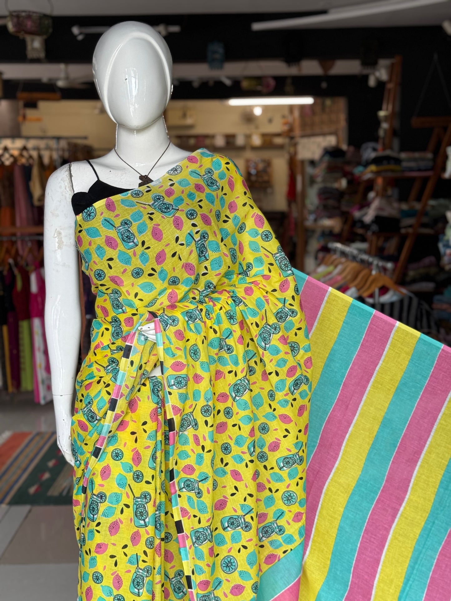 Colorful, vibrant, quirky prints soft cotton saree