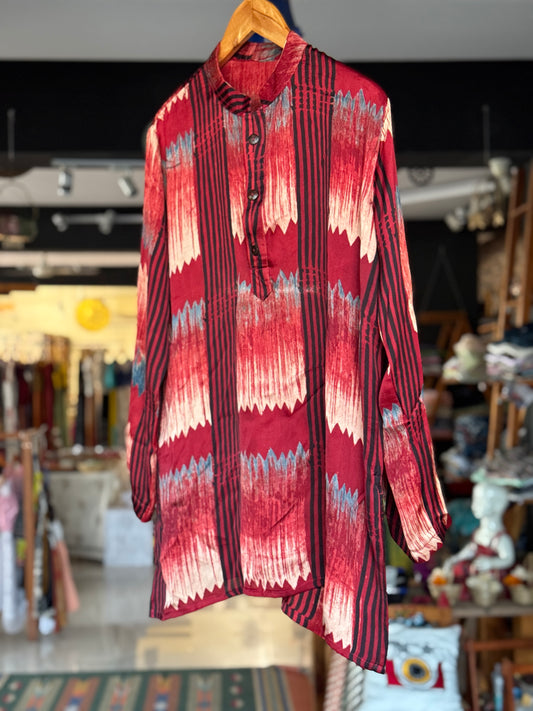 Maroon modal ajrakh hand block printed boys kurta