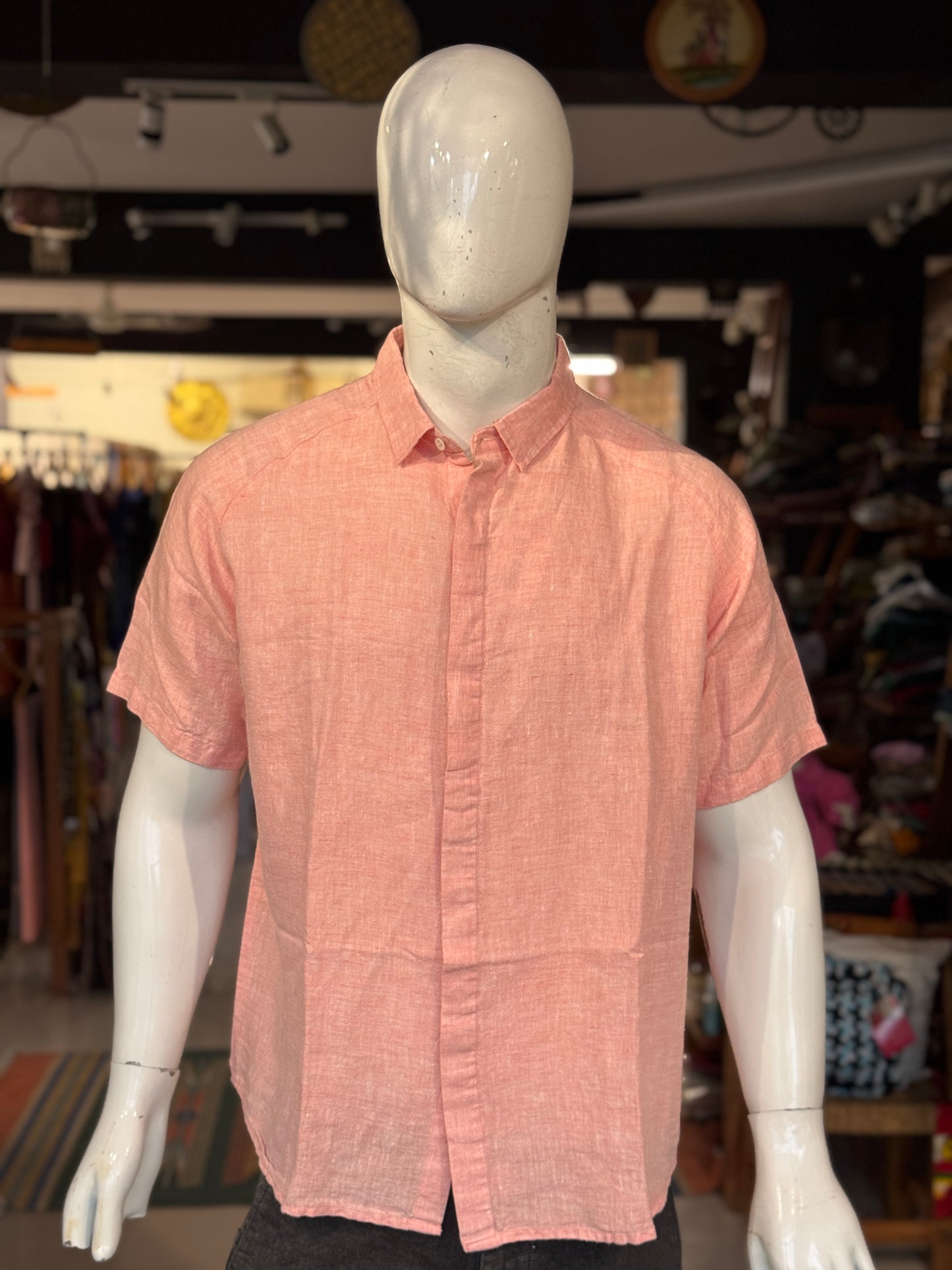 Light pink linen handwoven half sleeves shirt for men