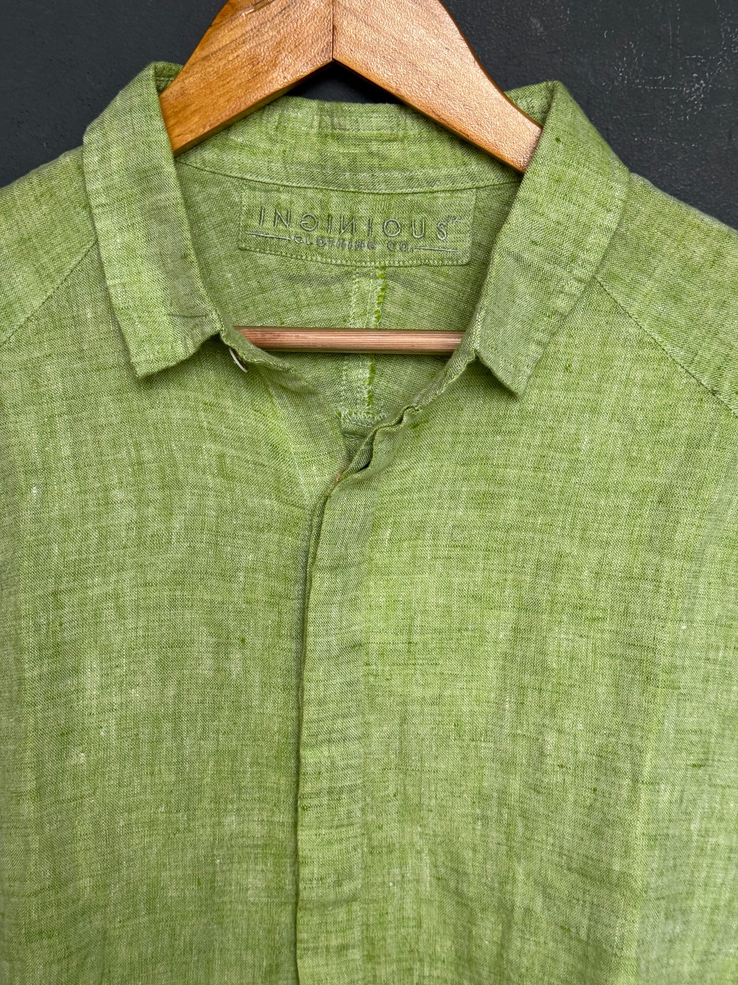 Green raglan sleeves handwoven linen shirt for men