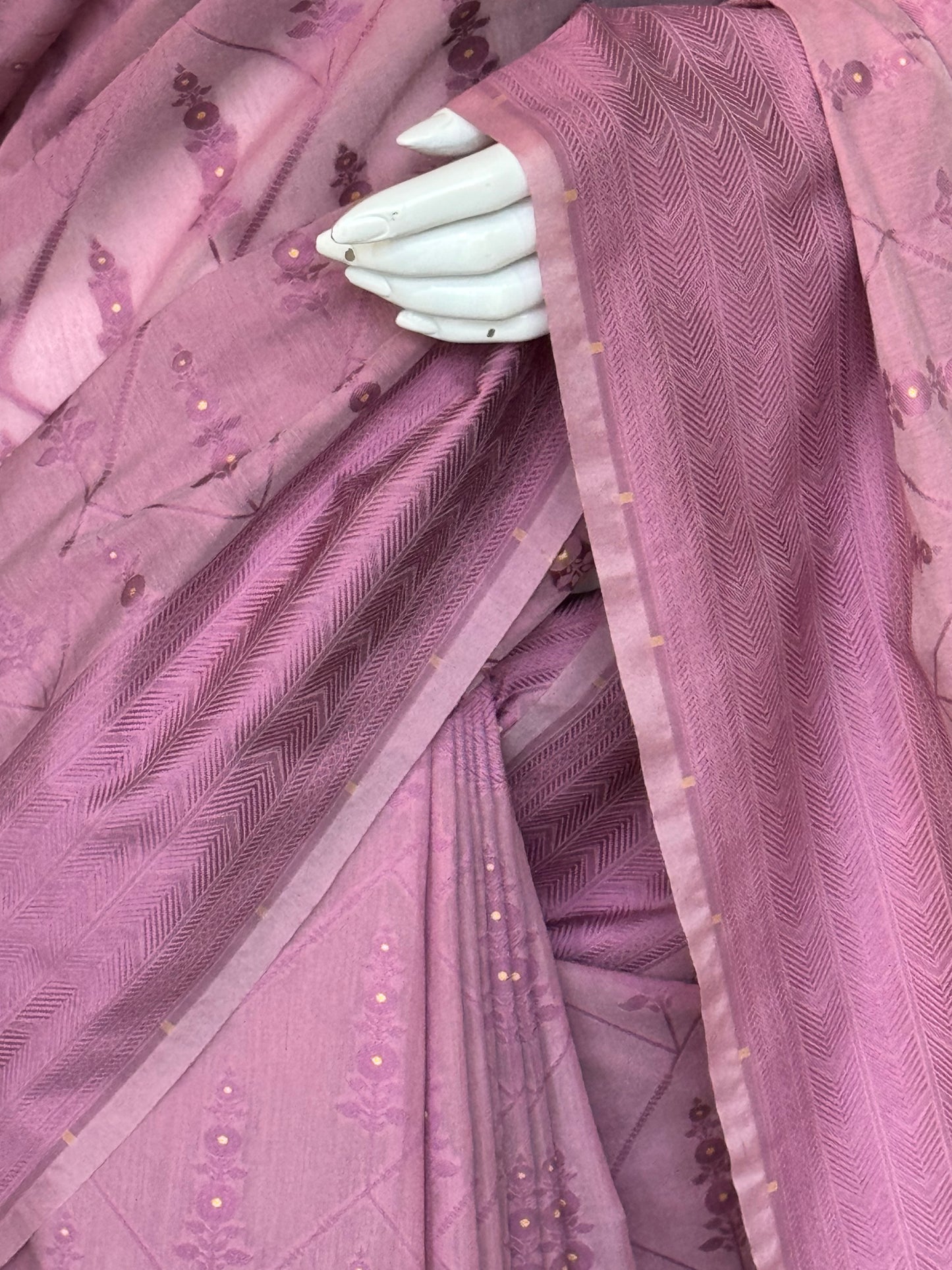 Mauve Banarasi cotton saree with self border