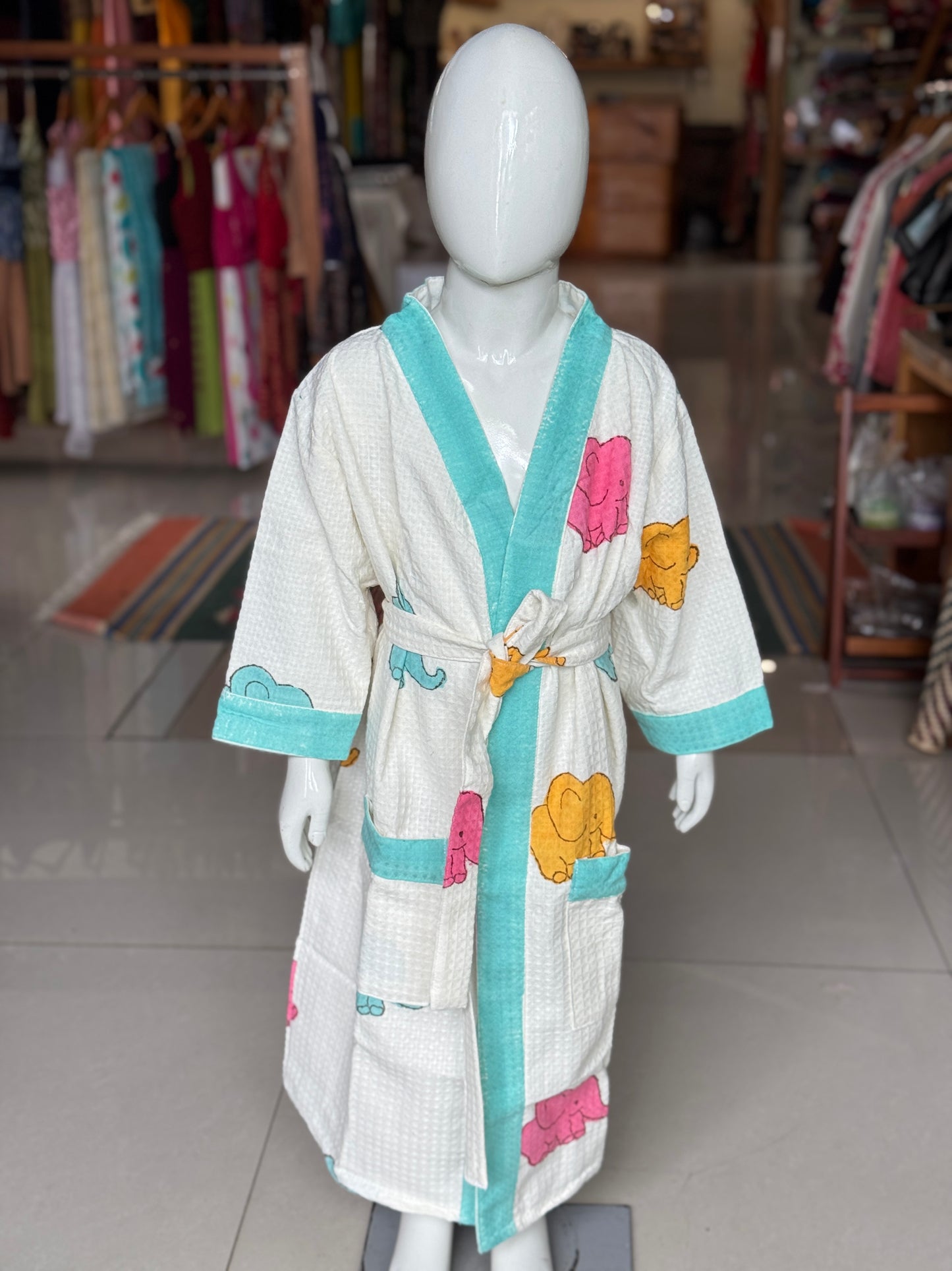 Bath robe / swim suit cover up for children - hand block printed waffle cotton - multiple prints and sizes