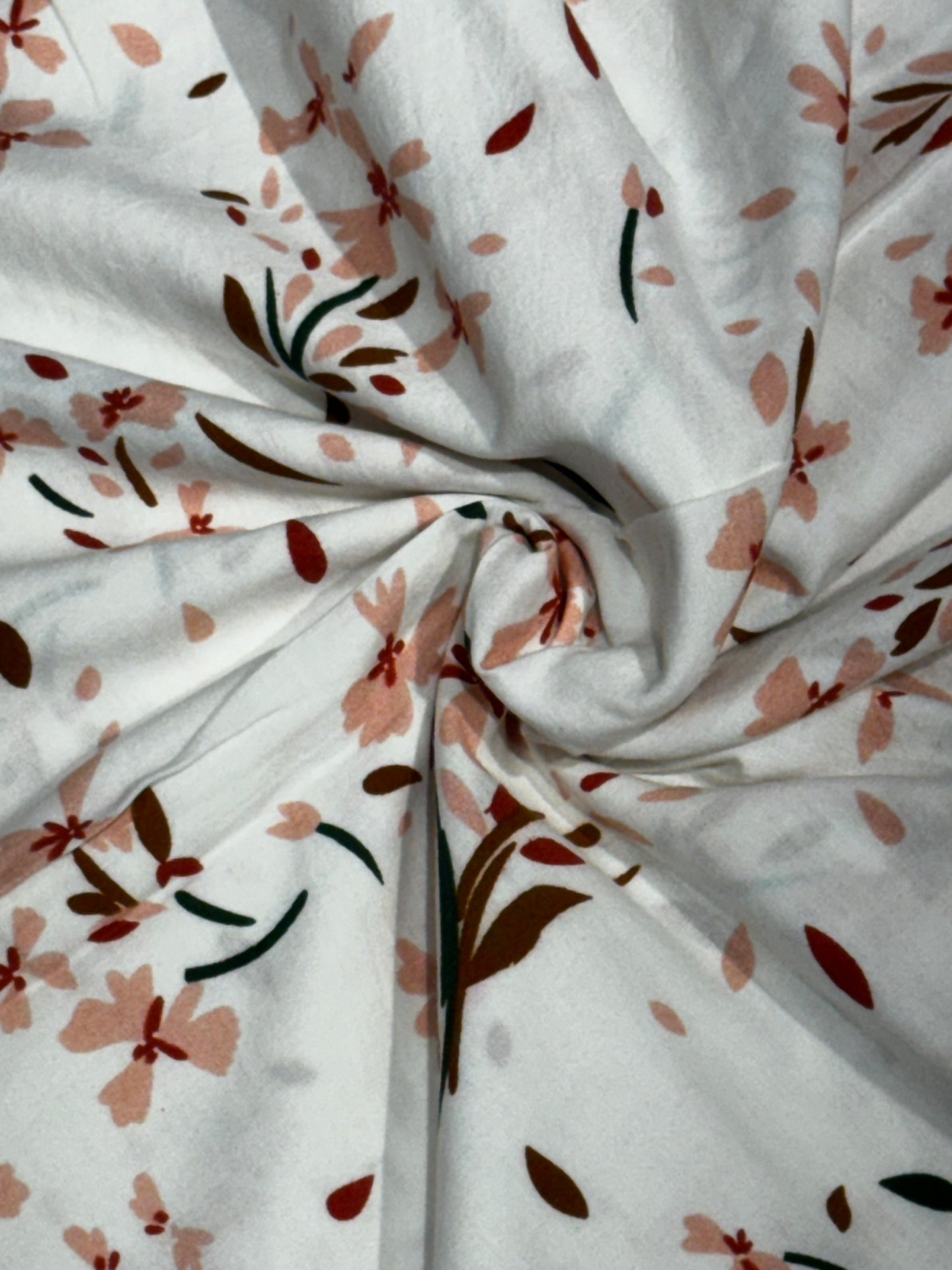 Floral brown print on Off white soft cotton handloom fabric