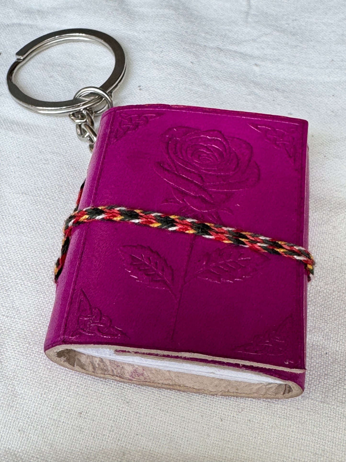 Key ring with Leather embossed handcrafted notebook with thick papers