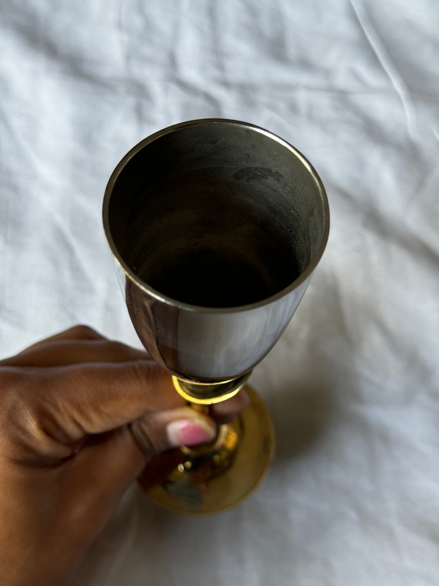 Brass vintage wine glass collectible - newly polished