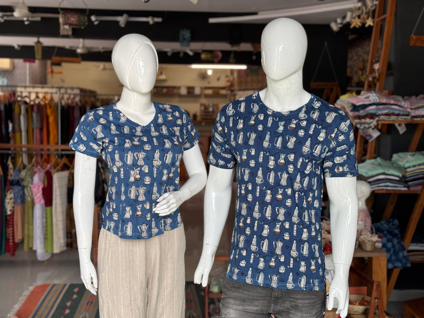 Quirky tees - hand block printed, natural dyed, mens cotton t-shirt