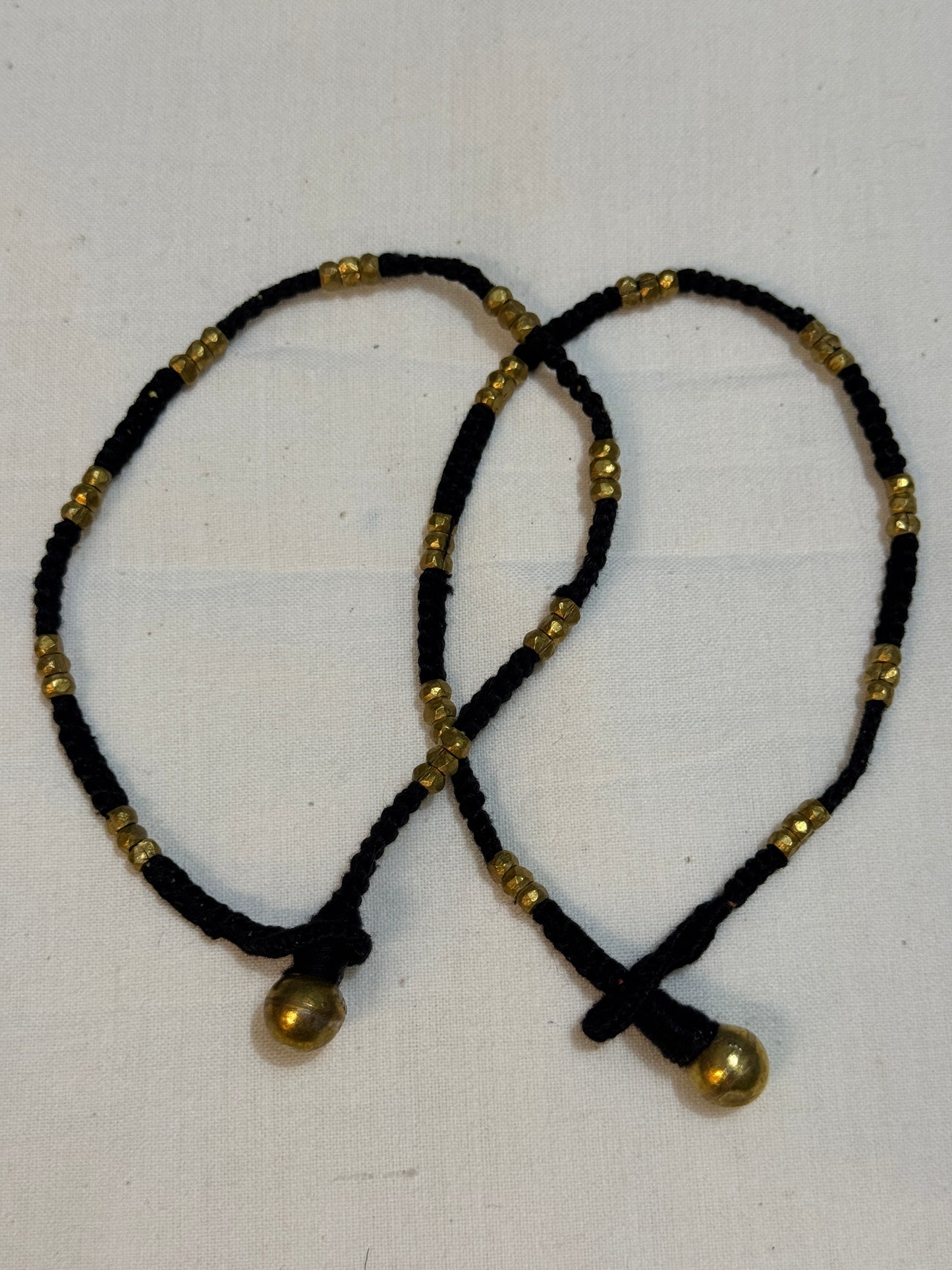 Nazariya anklets pair - handcrafted Dokra brass beads with black thread - multiple designs available