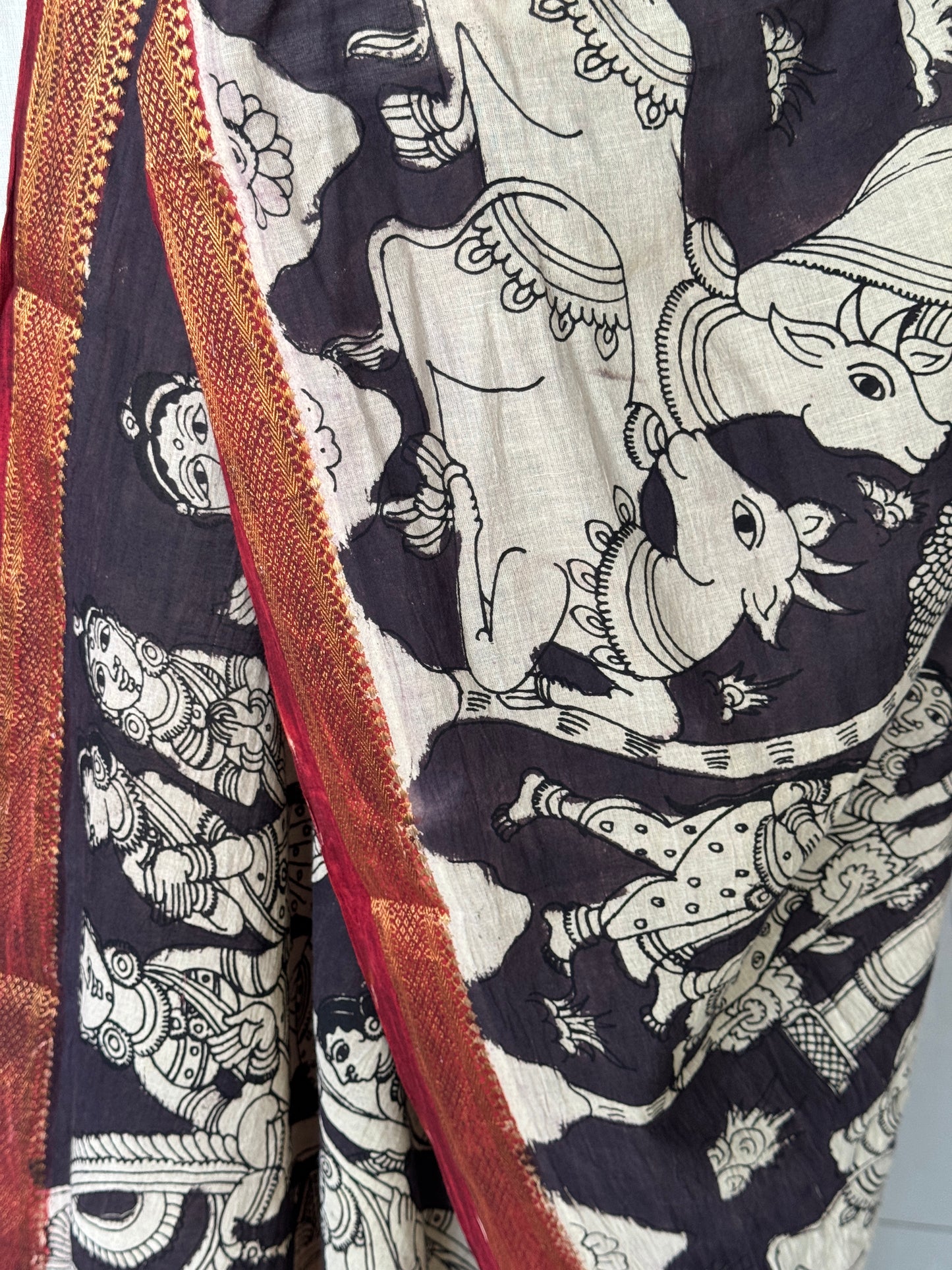Pen Kalamkari hand painted cotton dupatta