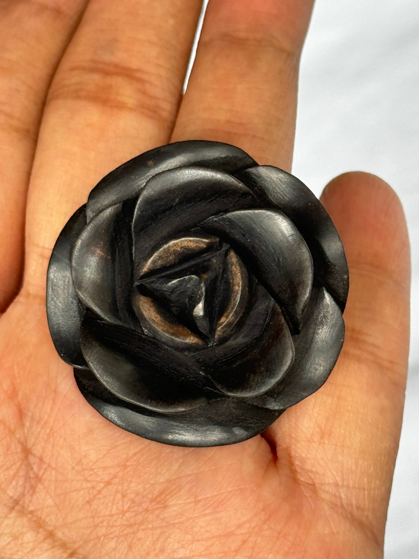 Rose hand carved finger ring in yellow wood - color options available