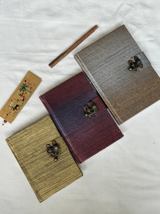 Deckle edged hand made paper journal notebook with vintage lock - sizes and colors options inside