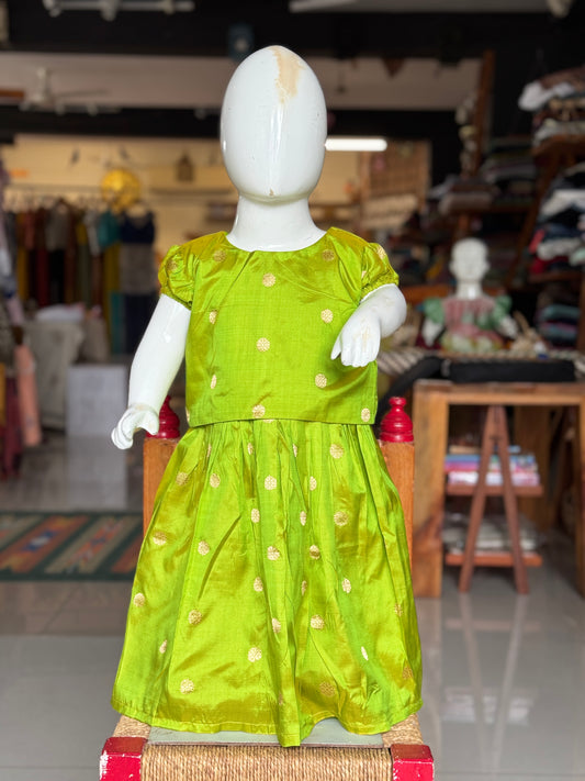 Parrot green handwoven pure silk lehenga (pattu langa jacket) blouse set